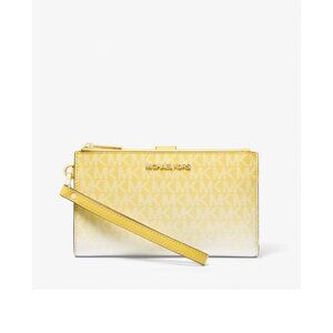 Michael Kors wristlet jet set large ombré logo double zip wallet golden yellow